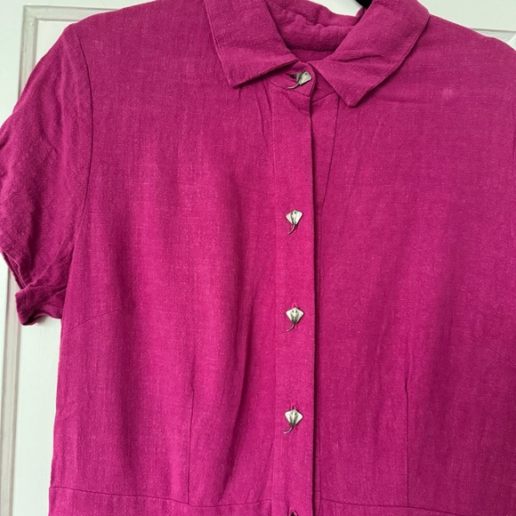 Magenta Shirt Dress with stingray buttons - Picture 2 of 4